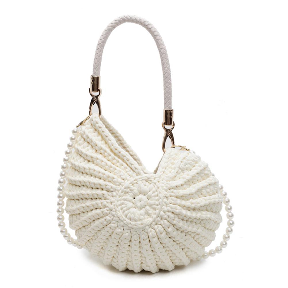 Women Pearls Chain Crossbody Bags Handwoven Seashell Boho Clutch Purse Creative Crochet Shoulder Bag Beach Travel Small Handbags