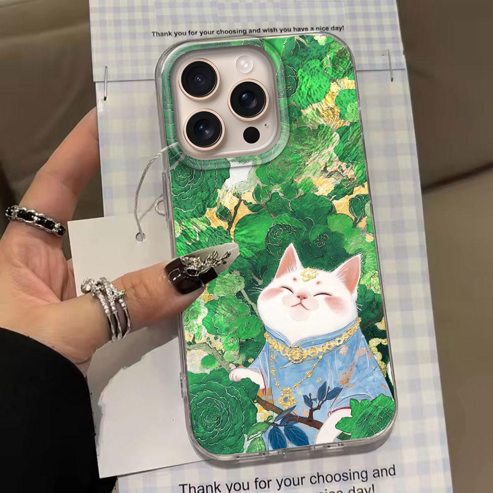 Korean Cute White Cat Vortex Pattern Phone Case for iphone 16 15 14 7 8 Plus 13 11 12 Pro Max X XS XR SE 2022 2020 16e TPU Cover
