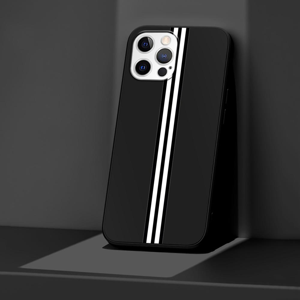 Handyhülle für Apple iPhone 14 11 13 Pro Max 12 Mini XR 7 8 + SE 2020 XS 6 6s Plus Sportmarkenstreifen Silikon Schwarz Hülle
