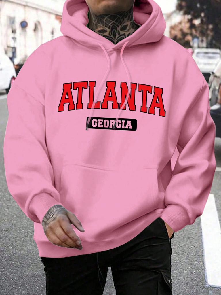 Atlanta Georgia Atlanta Georgia Stampa Felpa da Uomo Harajuku Casual Felpa con Cappuccio Moda Felpa Larga Vintage Top in Pile