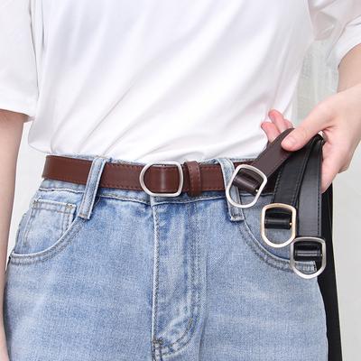 Nonporous Women'S Thin Belt Simple Korean Metal Buckle Pu Leather Belts Jeans Dress Decorative Waist Strap