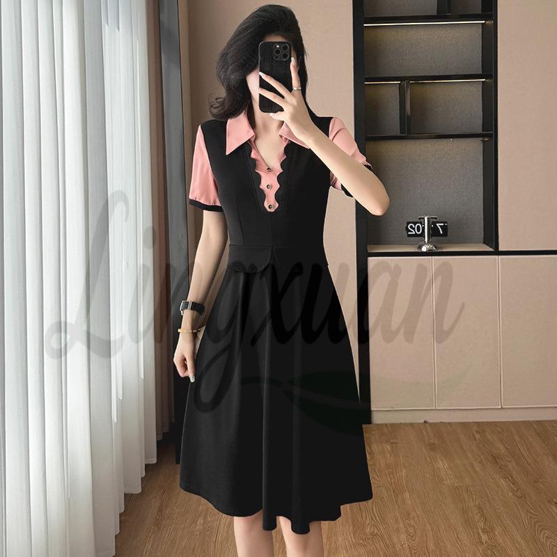 

Color-Block Chic Plus Size Two-Piece Look Dress - Short Sleeve Summer Fashion for Women 2XL чёрный