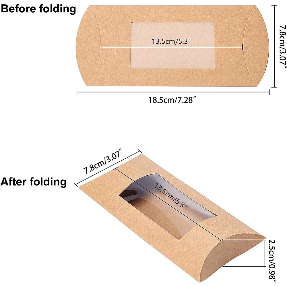 30pcs Kraft Paper Pillow Candy Box with Clear Window for Wedding Favors Baby Shower Birthday Party Supplies Sandy Brown 18.5x7.8x0.8cm