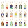 New Design Colorful Enamel Tarot Cards Pendant Necklaces  18K Gold Plated Sun Star Moon Box Chain Choker Jewelry for Women