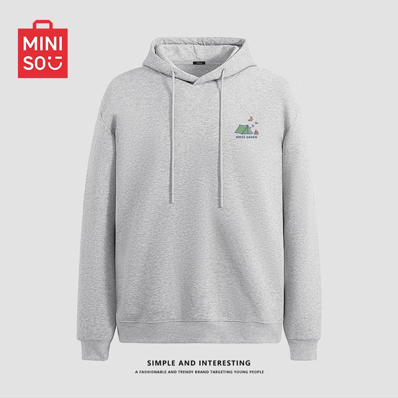 MINISO Men's Simple Loose Fit Hooded Pullover Sweatshirt