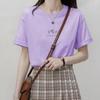 Summer Women Crew Neck T-shirt Loose Casual Solid Botanical Print Short Sleeve Tee T-shirts and Long Sleeves