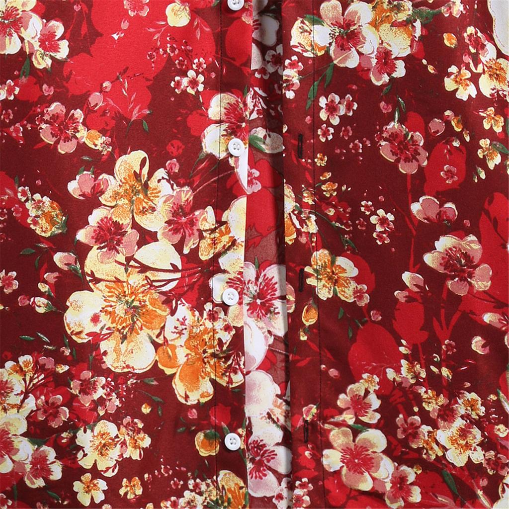 Men's Cardigan Short Sleeve Hawaiian Beach Flower Shirt Men's Turtleneck Shirt