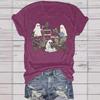 Sommer Damen Halloween Geist Blumenmuster Rundhals T-Shirt, Lässige Mode, Kurzarm