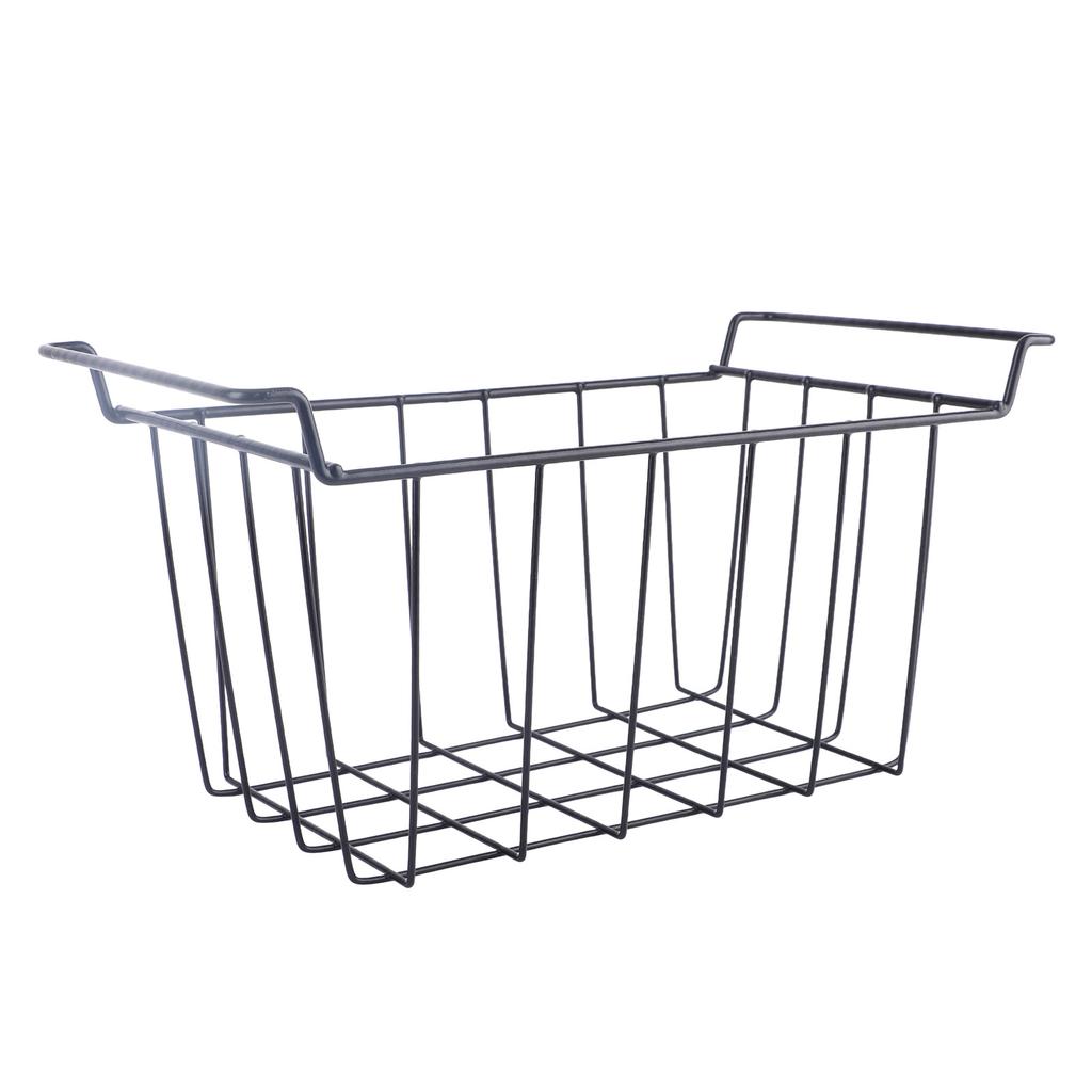 2 Pcs Freezer Wire Storage Basket PE Coated Hanging Rack Organizer Bin Black for Refrigerator Shelves