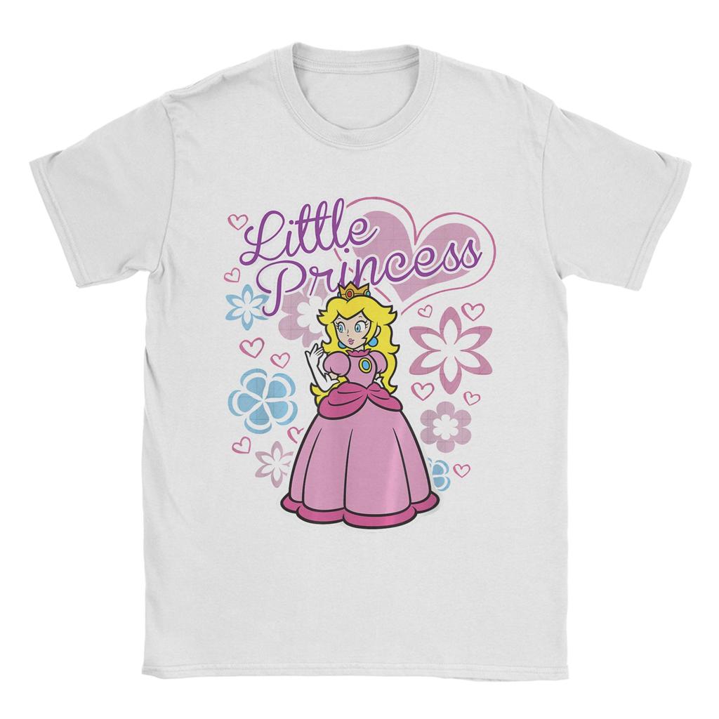 Super Marios Peach Little Princess Flowers and Hearts T Shirts for Unisex 100 Cotton TShirts Tees Short Sleeve Clothing Big Size