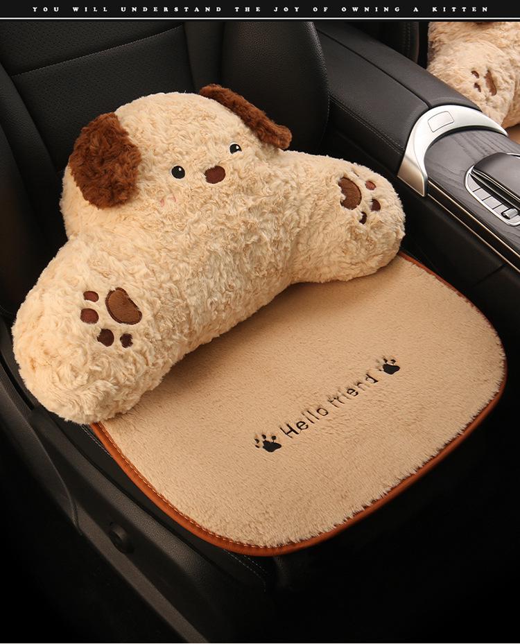 Universal Shy Cat Plush Winter Car Seat Cushion - Non-Shedding, Cartoon Design for Five Seats