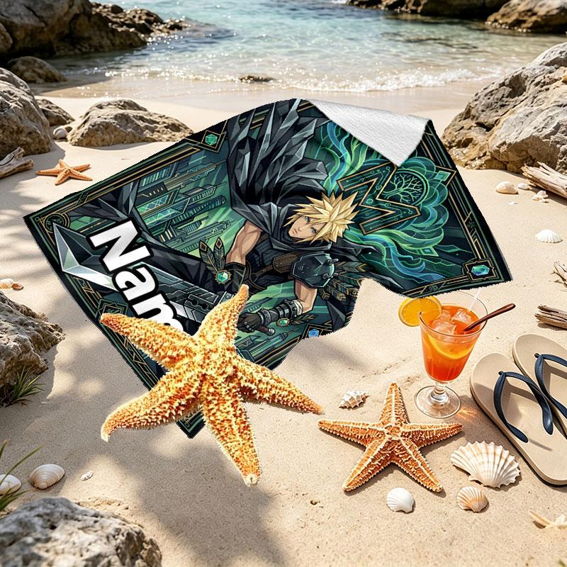 Custom Name Personalized Final Fantasy Print Beach Towel, for Trip Camping Beach Party Home Decor, Birthday Gift for Family & Friends