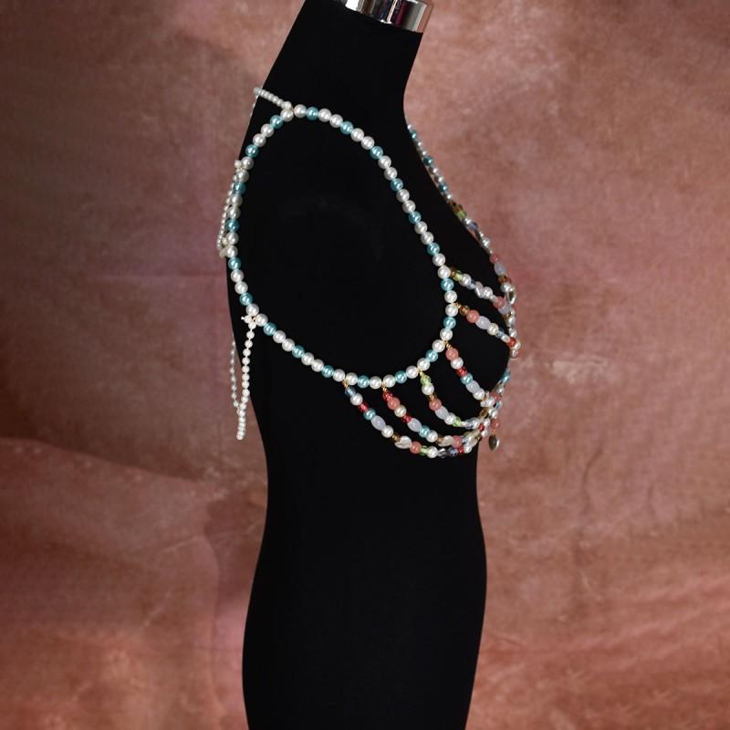 Handmade Colorful Glass Bead Pearl-Style Bodysuit Chain Women Festival Beach Party Wear