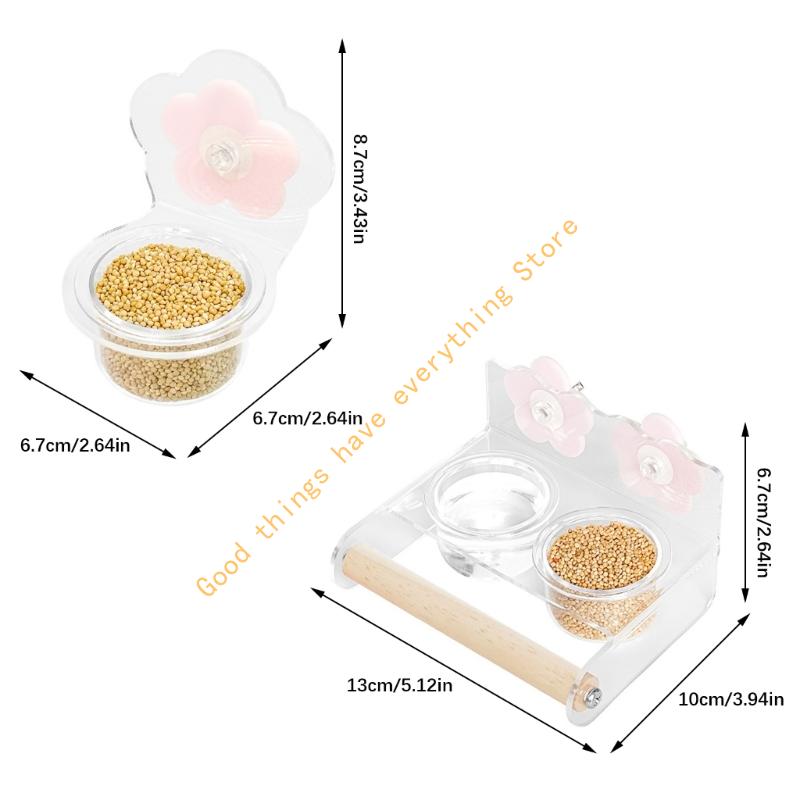 55KF Acrylic Double Feeding Cup Bird Feeder And Water Bowl With Perch Stand For Parrots Cockatiels Lovebirds Cage Accessories