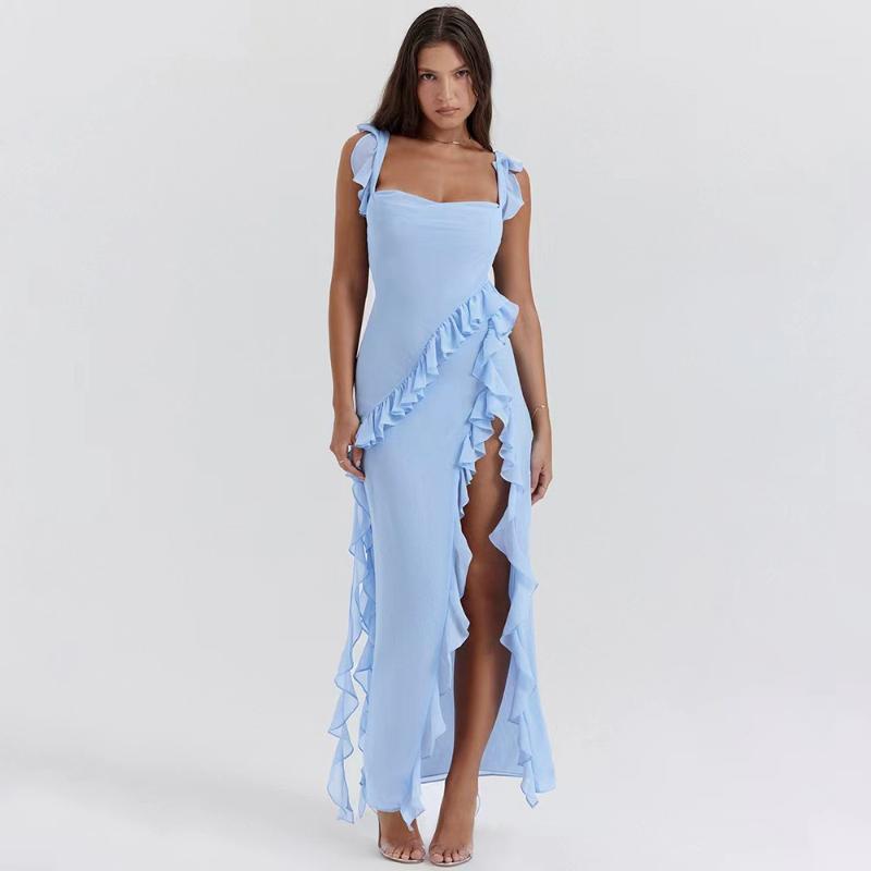 Ladies' Sexy Patchwork Temperament Slit Backless Long Dress