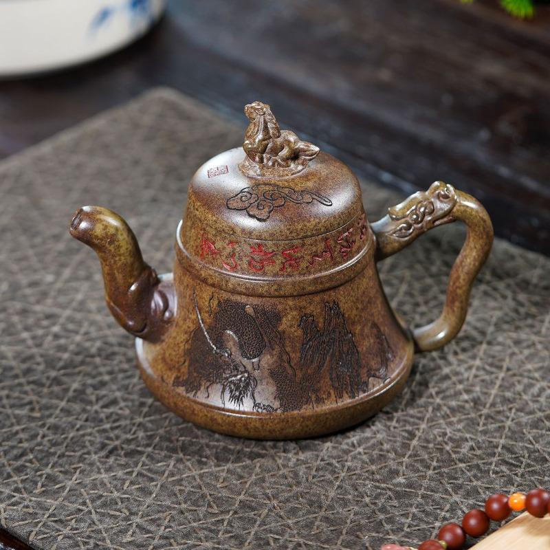 

370ml Exquisite Yixing Purple Clay Teapots Handmade Horse Pot Raw Ore Wood-fired Porcelain Mud Kettle With Filter Zisha Tea Set