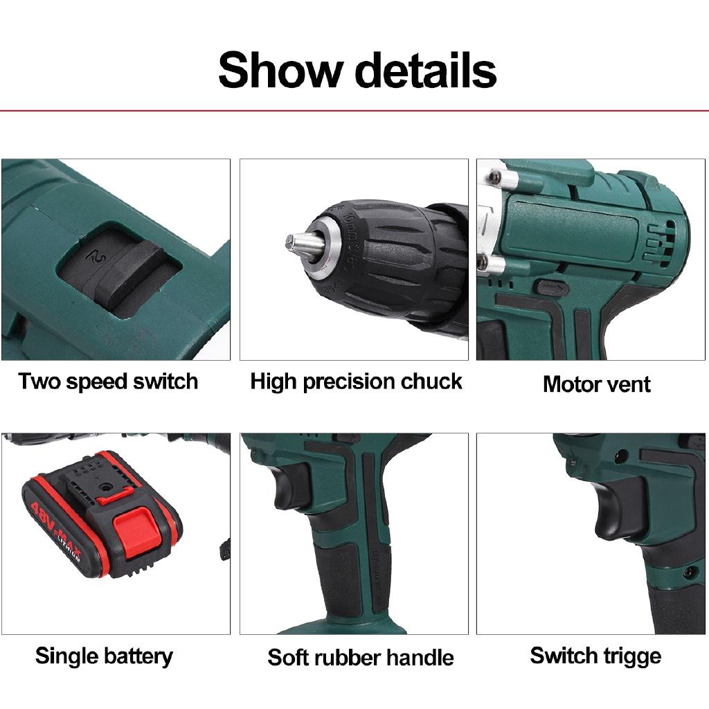 6500/13000mah 2 Speed 48V battery Power Drills Screwdriver 25+3 Torque Rechargeable Cordless Electric Drill Drilling New