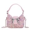 Bow Shoulder Glitter Bag Pu Material Chain Crossbody Bag For Girl Use Daily