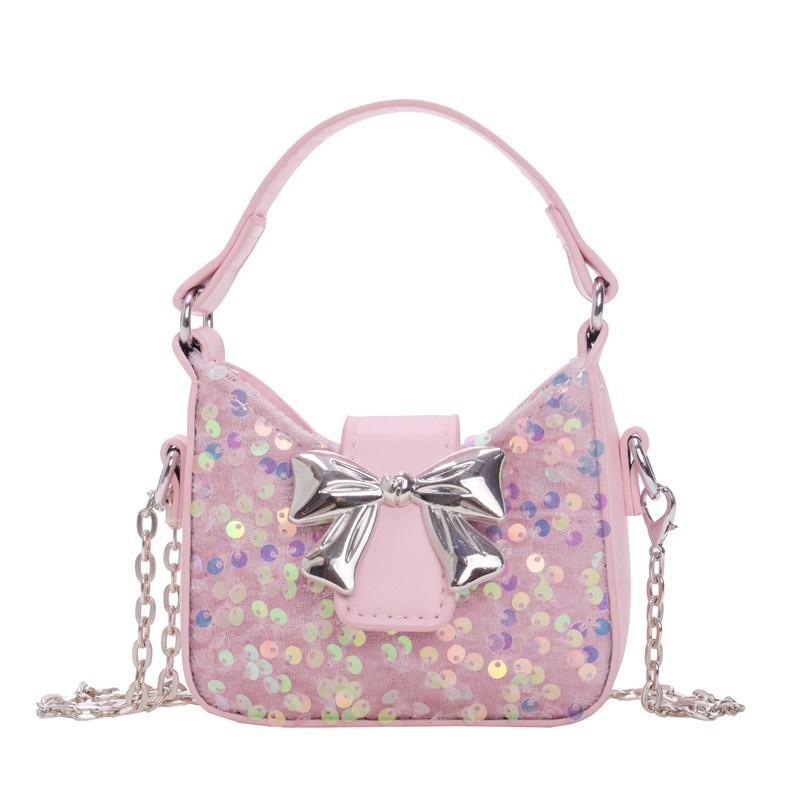 Bow Shoulder Glitter Bag Pu Material Chain Crossbody Bag For Girl Use Daily