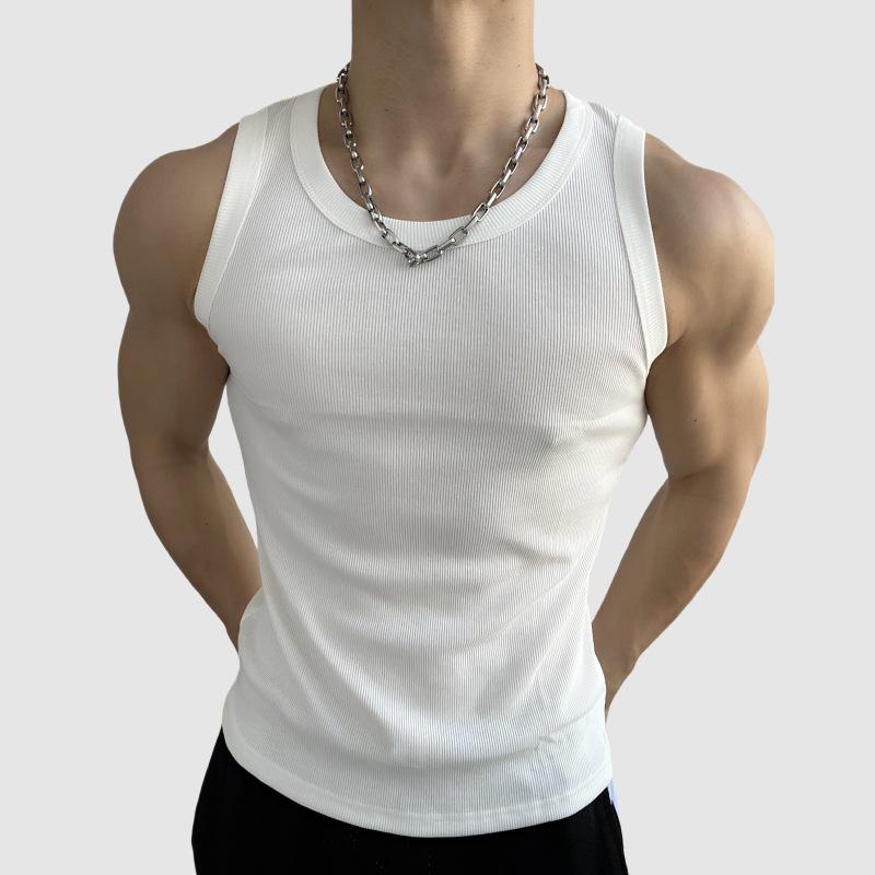 

Мужская ретро майка без рукавов из хлопка облегающего кроя - Летняя фитнес ребристая майка M белый
