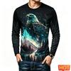 Funny 3D Eagle Print Men's T Shirts Autumn Trend Long Sleeve T-shirt Casual O-neck Loose Tops Fashion Animal Pattern y2k Clothes