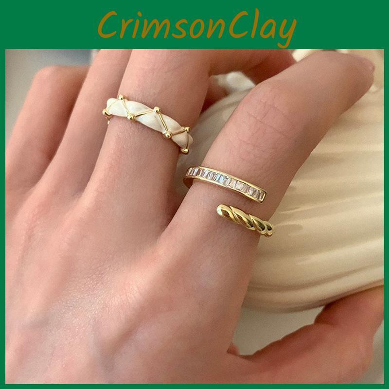 Elegant Adjustable Copper Ring For Women Featuring Unique Geometric Design And Shimmering Rhinestones