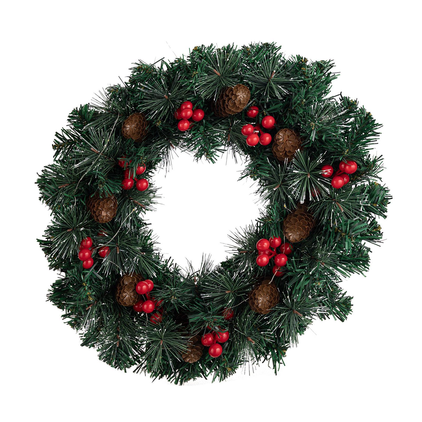 

Holiday Pinecones Berries Christmas Wreath with Warm LED Lighting 40cm Diameter for Front Door Indoor and Outdoor Decors T2