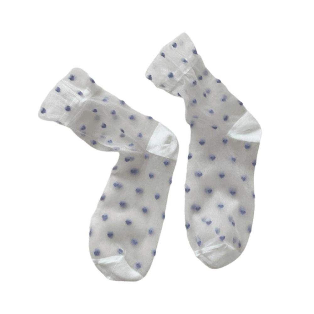 1pair Transparent Heart Print Socks Ultra-thin Mesh Medium Tube Socks Crystal Silk Socks  Women