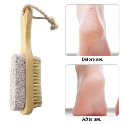 Grattugia per Piedi in Pietra Pomice con Setole Naturali su Due Lati, Spazzola Massaggiante per la Cura dei Piedi, Esfoliante Rimuovi Pelle Morta, Strumenti per Pedicure