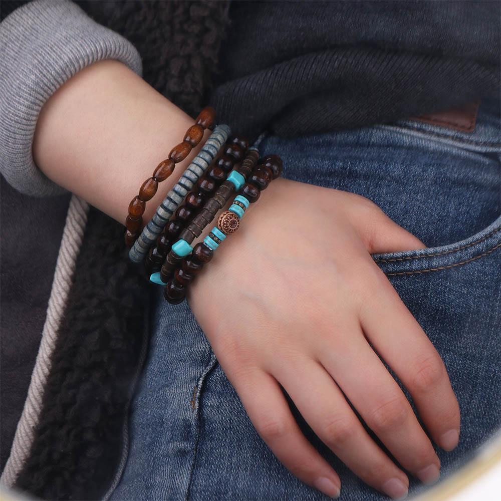 5/6 pcs/set Bohemian Style Bead Bracelet Set Wood Hand Ring Unique Men Bracelets  Girls