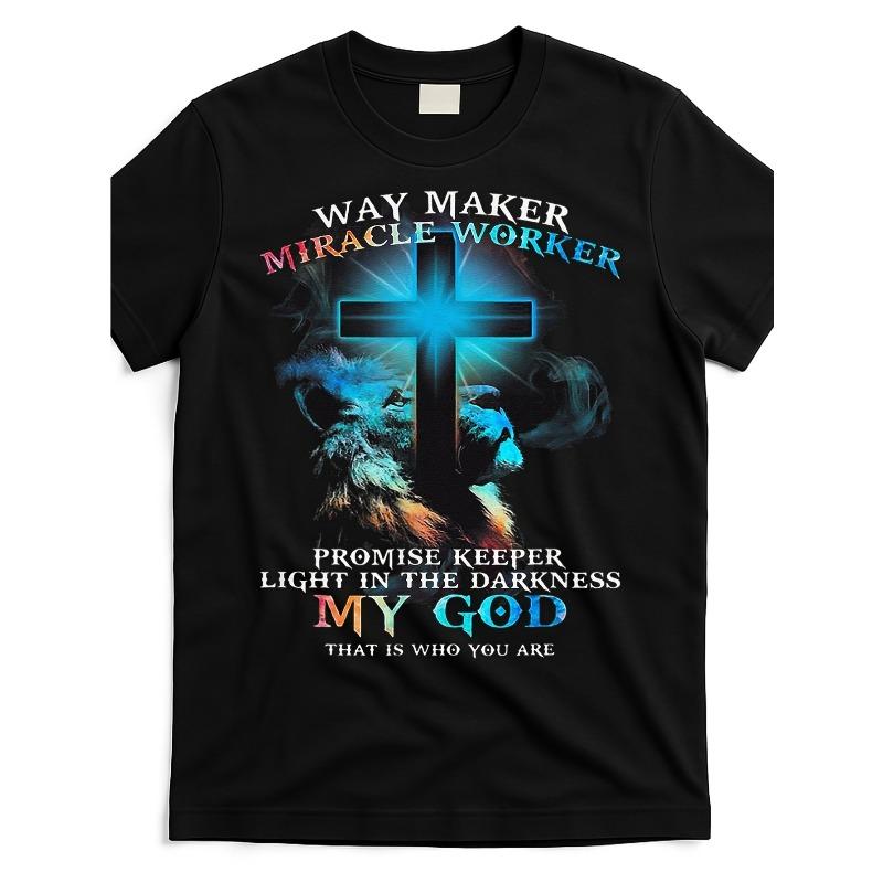 

Европейский размер Футболка Way Maker Miracle Worker с изображением льва - Ретро-дизайн с христианским крестом и вдохновляющими цитатами из Писания S чёрный