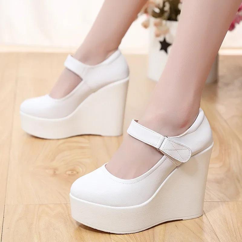 Small Plus Size 33-43 Genuine Leather Shoes Platform Wedges Mary Janes Women Spring 2025 High Heels Pumps for Office Model