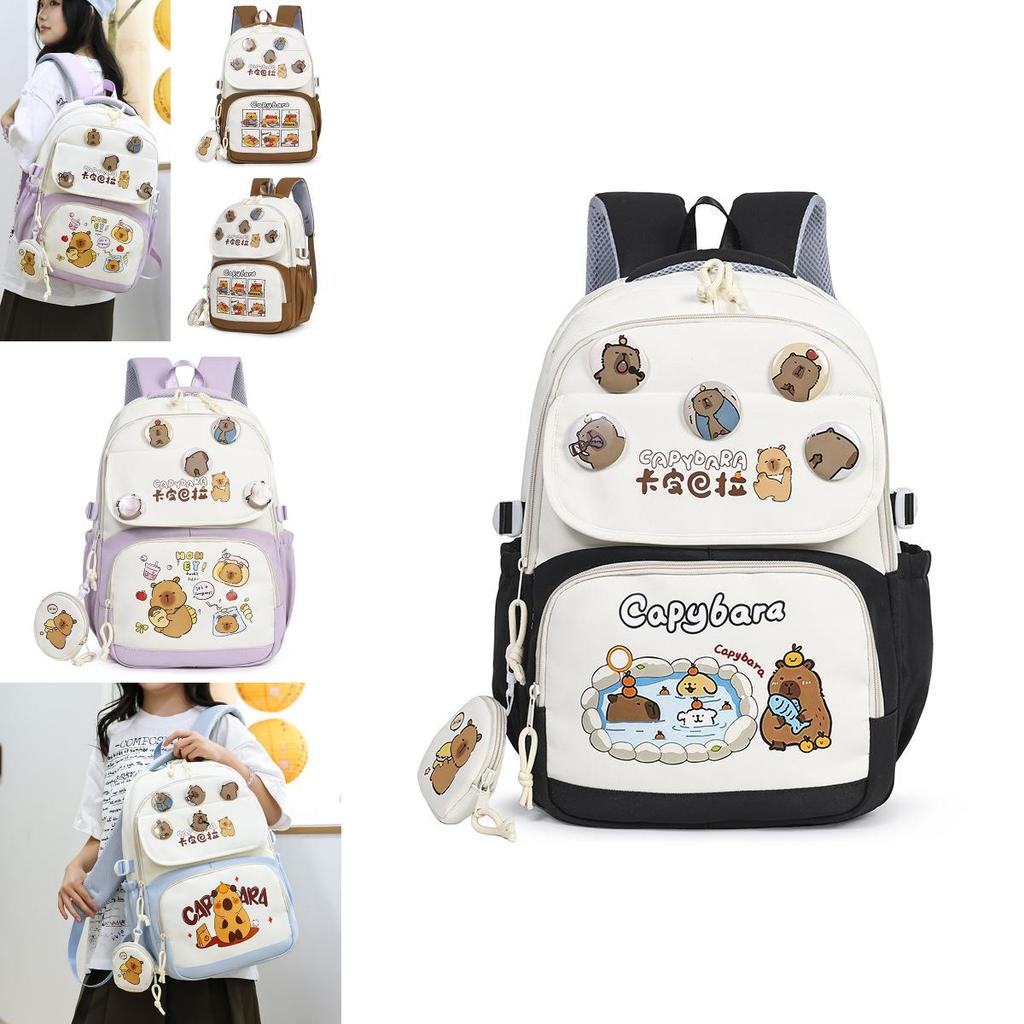 Cartoon Capybara Student Backpack For Middle School With Lightweight Oxford Fabric And Comfort Fit