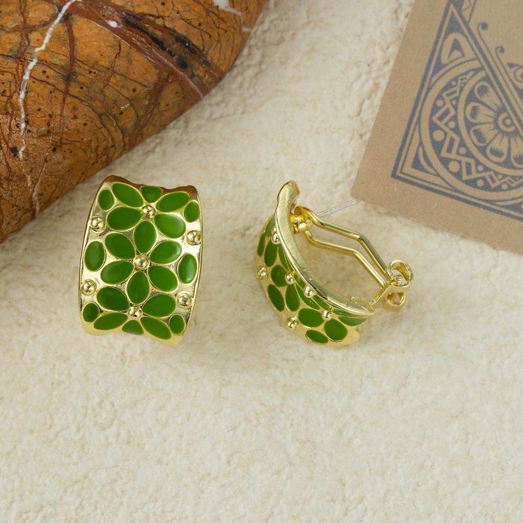Super Fairy Green Texture Dripping Flower C-Shaped Earrings Fresh And Sweet Niche Earrings Light Luxury Premium Earrings