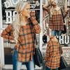 Vintage Plaid Shirt For Women With Polyester Blend Long Sleeve Casual Style