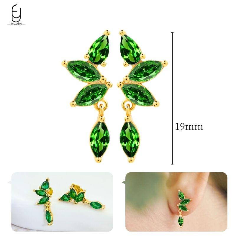 925 Silbernadel Grüne Zirkon Gold Ohrringe Herz Creolen für Damen Zarte Steckerohrringe Luxuriöser Schmuck Geschenke