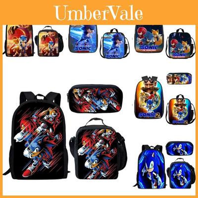 Sonic The Hedgehog Cartoon Backpack Set With Breathable Oxford Fabric For Kids School Travel