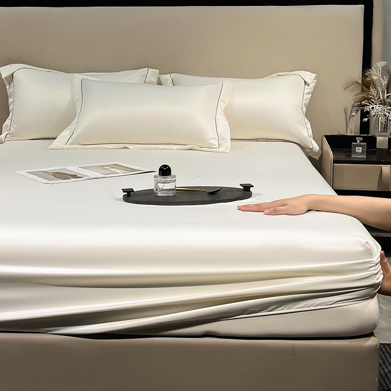 Washed Silk Summer Fitted Sheet Set - Ice Silk Mattress Protector, Cover, and Bedspread (3-Piece)