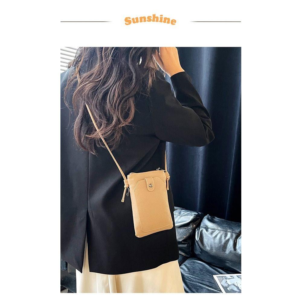 Solid Color Phone Bag PU Leather Simple Style Diagonal Cross Bag Compact Design Double-Layer Shoulder Bag Casual Outing