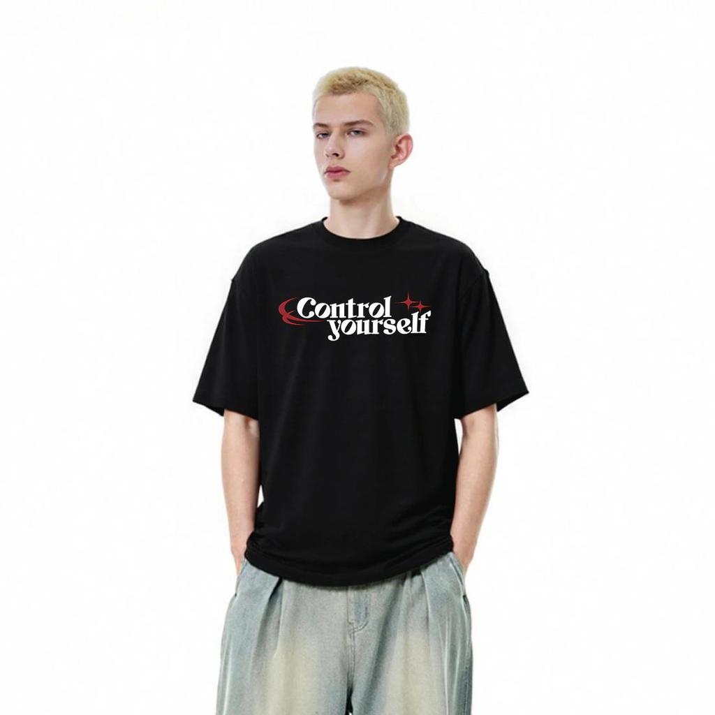 Amerikanisches Street Herren T-Shirt mit Buchstabenaufdruck, aus reiner Baumwolle, kurzärmelig, locker, lässig, mit Rundhalsausschnitt, vielseitiges Oberteil für den Alltag