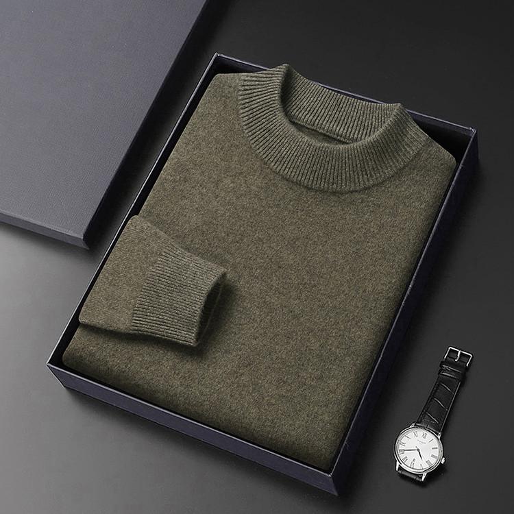 Men s High-Grade Warm Wool Knit Sweater - Semi-High Neck, Business Casual, Long Sleeve, Thick for Autumn/Winter Medium