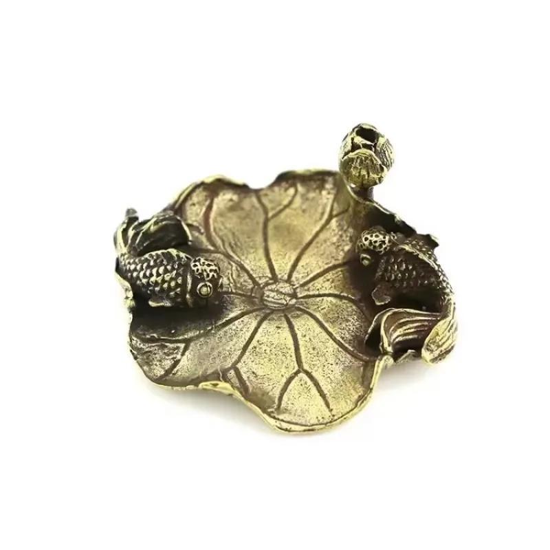 2025 New Creative Retro Brass Goldfish Lotus Leaf Miniature Statue Home Decoration Brass Sculpture Office Desk Decoration