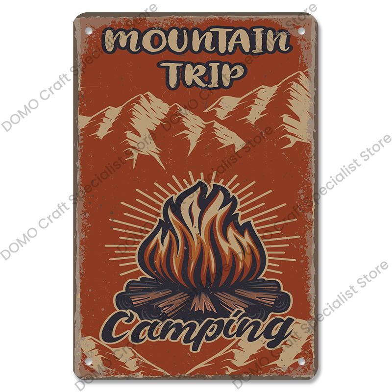 Camping Abenteuer Plaketten Vintage Metall Platte Berg Reise Campervan Touren Retro Metall Zeichen Wand Dekor Reise Club Camping Autos