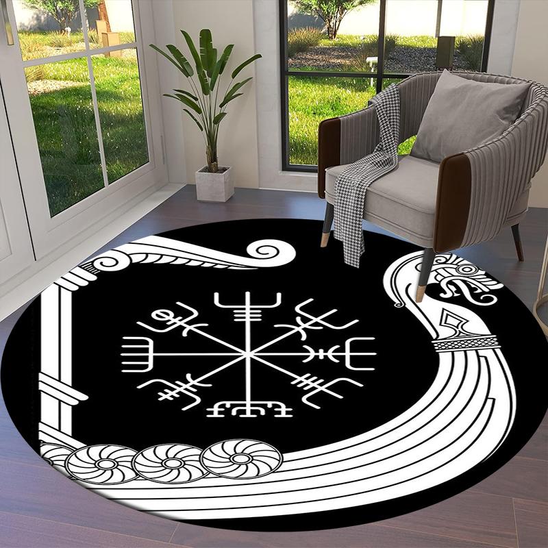 Viking Raven Round Area Rug,Carpet Rug for Living Room Bedroom Sofa Playroom Decor,Non-slip Floor Mat