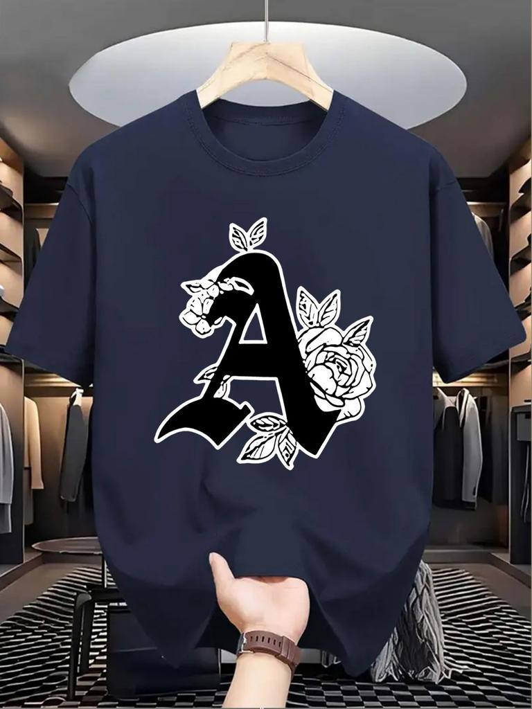 New Trendy Mens Personalized Letter Printed Breathable and Comfortable Round Neck Tshirt Summer Outdoor Casual High Street Top