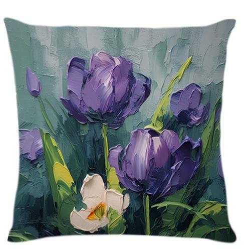 Tulip Oil Painting Print Home Decor Pillowcase Bedroom Living Room Sofa Decoration Polyester Cushion Cover With Zipper