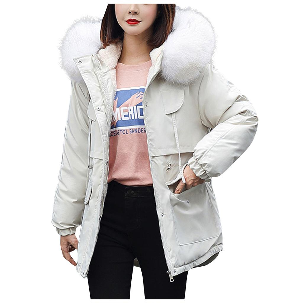 Women Fashion Long Sleeve Solid Color Warm Hooded Cotton Zipper Casual Jacket Coat