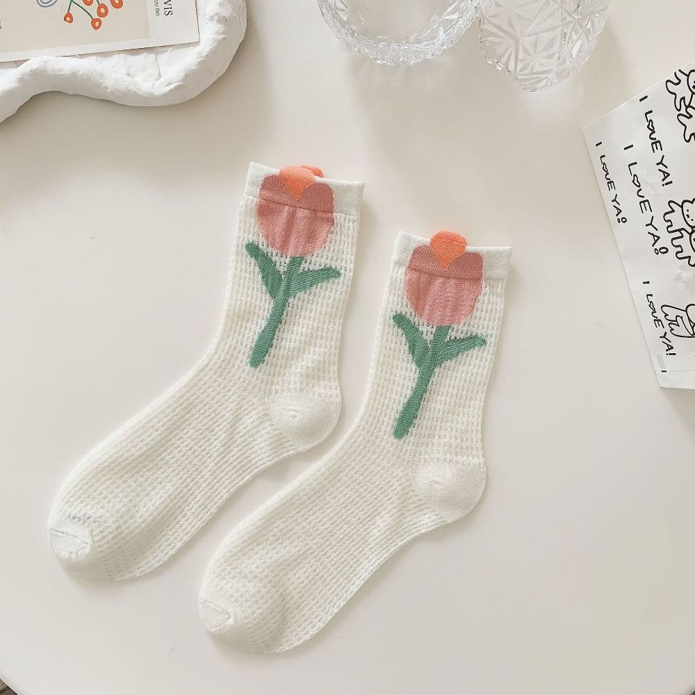 6Pairs Mesh Hollow Transparent Flower Socks Ruffle Sweet Socks Women Ins Style Mid Tube Socks  Girl