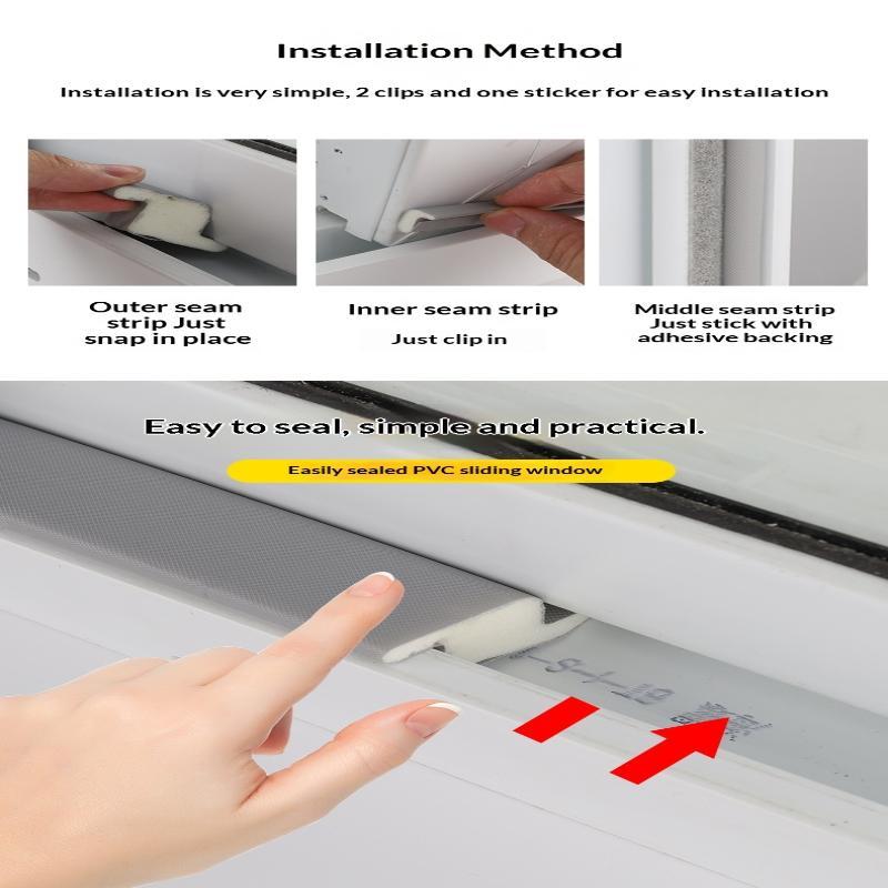 Seal Strip Set Windproof Soundproof Dustproof Self Adhesive Weather Stripping for Sliding Windows Doors Home Office Use