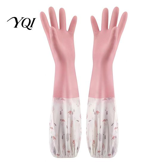 Rubber Dishwashing Gloves with Fleece Lining Long Sleeves Gloves, Thick Non-Slip Silicone Cleaning Wear Resistant Dish Velvet Reusable Waterproof